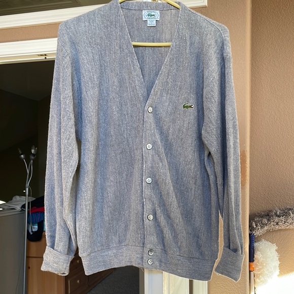 LacosteVintage Gray Knit Cardigan Sweater mens large